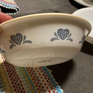 Corelle two small White Bowls  with Blue Heart Pattern